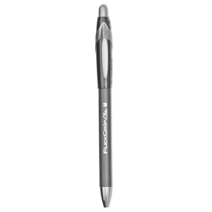 Paper Mate FlexGrip Elite Ballpoint Pen, Retractable, Medium 1 mm, Black Ink, Black Barrel, Dozen