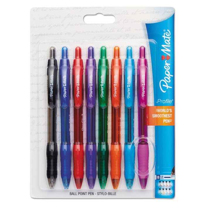 Paper Mate Profile Ballpoint Pen, Retractable, Bold 1.4 mm, Assorted Ink and Barrel Colors, 8/Pack