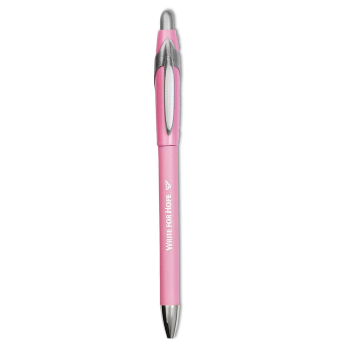 Paper Mate “Write for Hope” Edition FlexGrip Elite Ballpoint Pen, Retractable, Medium 1 mm, Black Ink, Pink Barrel, Dozen