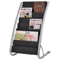 Alba Literature Floor Rack, 16 Pocket, 23w x 19.67d x 36.67h, Silver Gray/Black