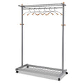 Alba Garment Racks, Two-Sided, 2-Shelf Coat Rack, 6 Hanger/6 Hook, 44.8w x 21.67d x 70.8h, Silver/Wood