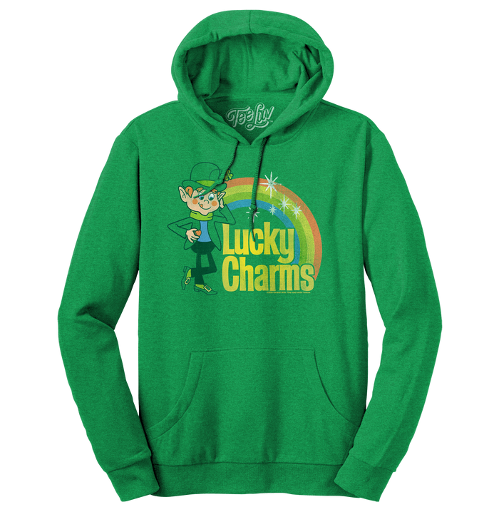 Lucky Charms Vintage Lucky the Leprechaun Logo Hooded Sweatshirt - Kelly Green by Tee Luv