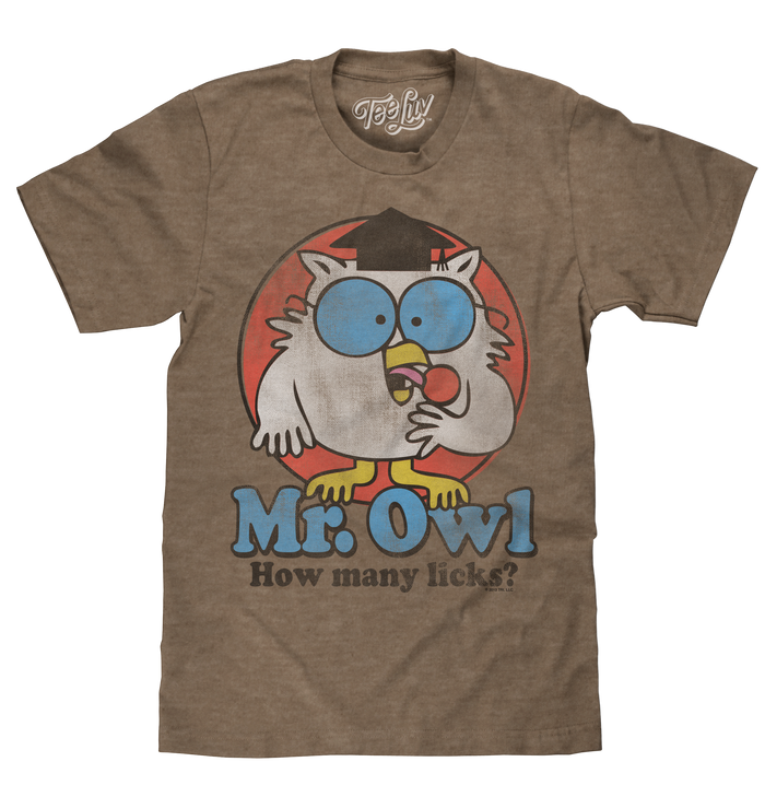 Mr. Owl How Many Licks? T-Shirt - Brown by Tee Luv