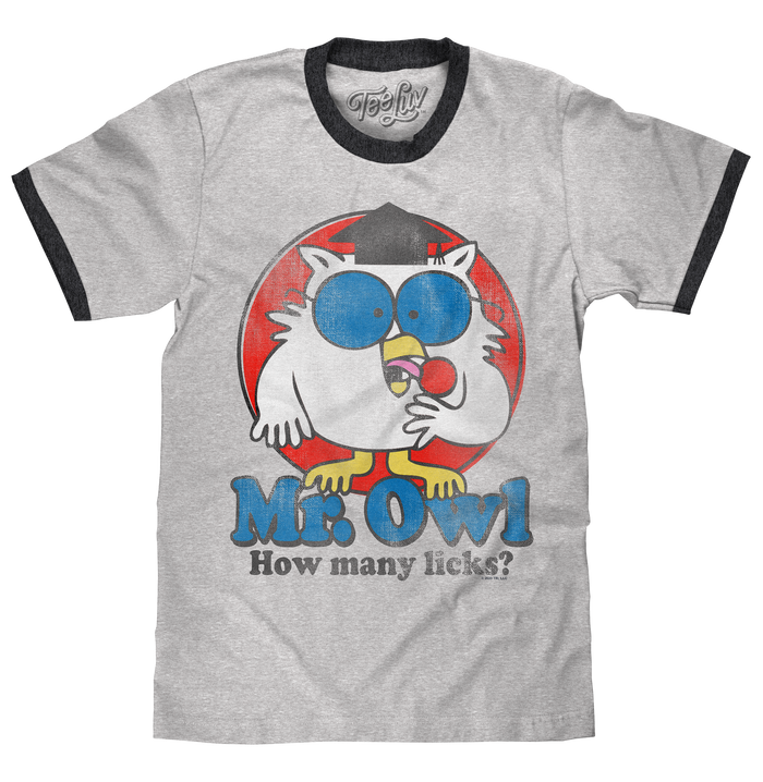 Mr. Owl How Many Licks? Ringer T-Shirt - Gray and Black by Tee Luv