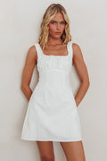 Square Neck Babydoll Mini Dress: White by Boutique 23