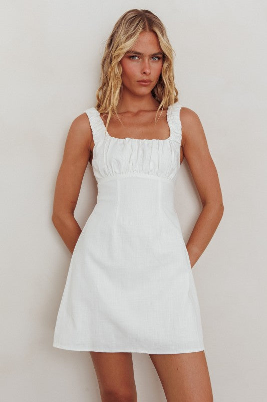 Square Neck Babydoll Mini Dress: White by Boutique 23