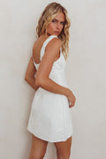 Square Neck Babydoll Mini Dress: White by Boutique 23