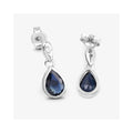 1.60 Ct Pear Blue Sapphire & Diamond Bezel 10K Gold Dangle Earrings by Fine Color Jewels