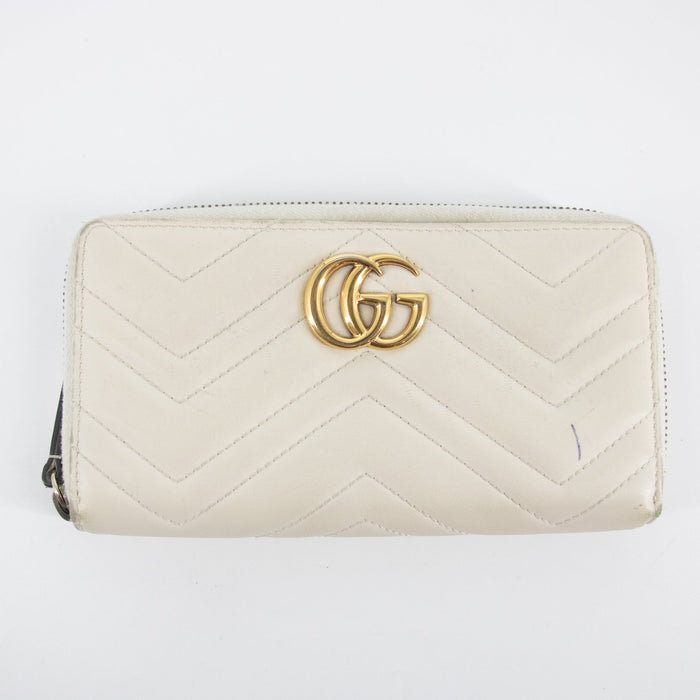 Gucci Ivory GG Marmont Leather Round Zipper Long Wallet #2285 by Bolt Boutique