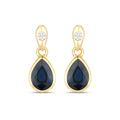 1.60 Ct Pear Blue Sapphire & Diamond Bezel 10K Gold Dangle Earrings by Fine Color Jewels