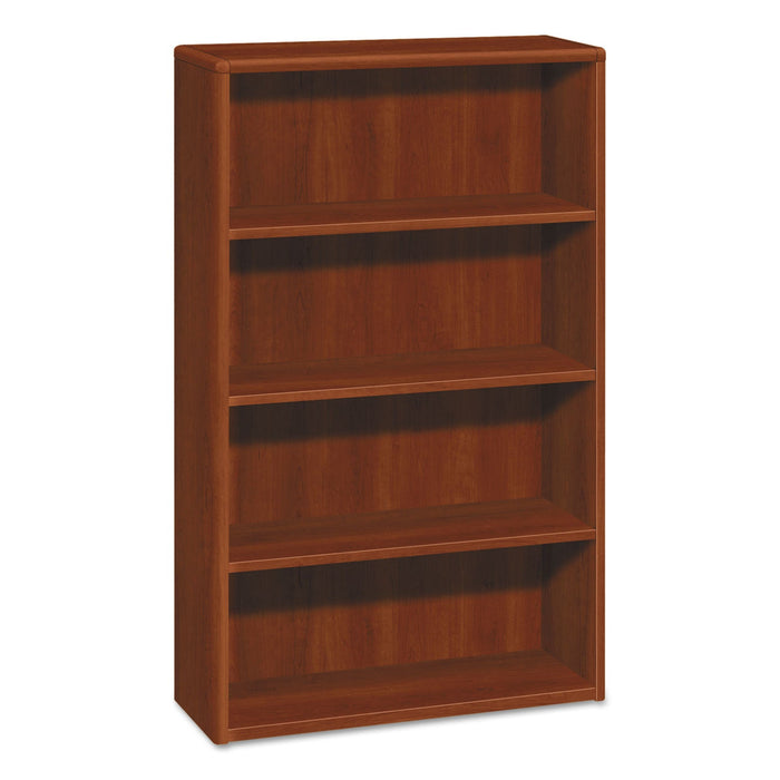 HON 10700 Series Wood Bookcase, Four-Shelf, 36w x 13.13d x 57.13h, Cognac