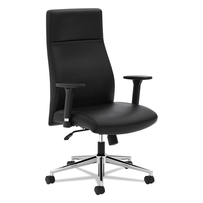 HON Define Executive High-Back Leather Chair, Supports 250 lb, 17" to 21" Seat Height, Black Seat/Back, Polished Chrome Base