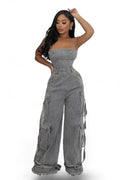 Black Denim Jean Cargo Jumpsuit by The House of Stylez