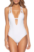 Becca 269094 Womens Color Code Plunge One-Piece Swimsuit, White, Size Large by Vanessa Jane