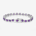 9.89 Ct Heart Purple Amethyst & Diamond Prong Silver Tennis Bracelet by Fine Color Jewels
