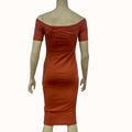 Lulus Brittnie Rusty Rose Ribbed Off-The-Shoulder Midi Dress, Size Small by Vanessa Jane