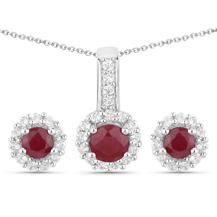 Silver Ruby Jewelry Set by Fine Color Jewels