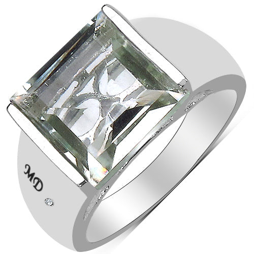 5.71 Carat Genuine Green Amethyst & White Diamond .925 Sterling Silver Ring by Bids.com