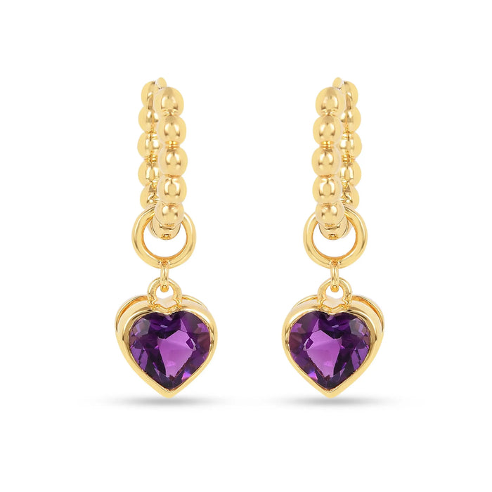 22k Gold Vermeil Amethyst Heart Hoop Earrings by Fine Color Jewels