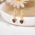 22k Gold Vermeil Amethyst Heart Hoop Earrings by Fine Color Jewels