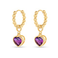 22k Gold Vermeil Amethyst Heart Hoop Earrings by Fine Color Jewels