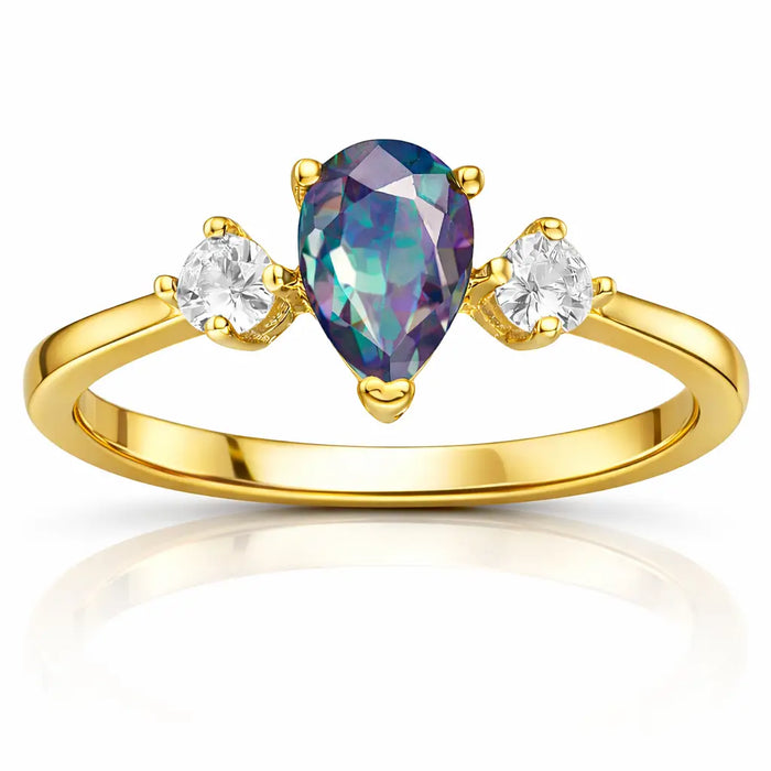 22k Gold Vermeil Created Alexandrite Three Stone Ring by Fine Color Jewels