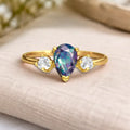 22k Gold Vermeil Created Alexandrite Three Stone Ring by Fine Color Jewels