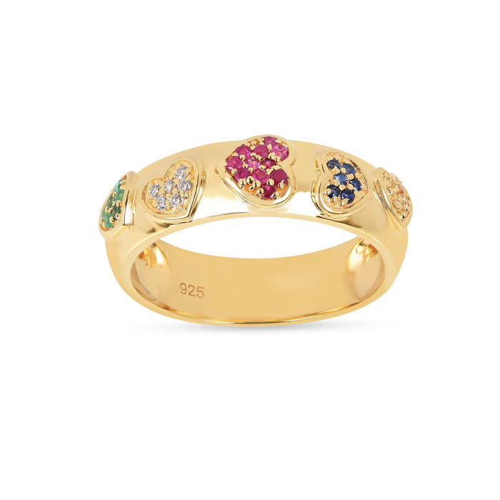 22k Gold Vermeil Diamond and Multi-Gemstone Heart Band Ring by Fine Color Jewels