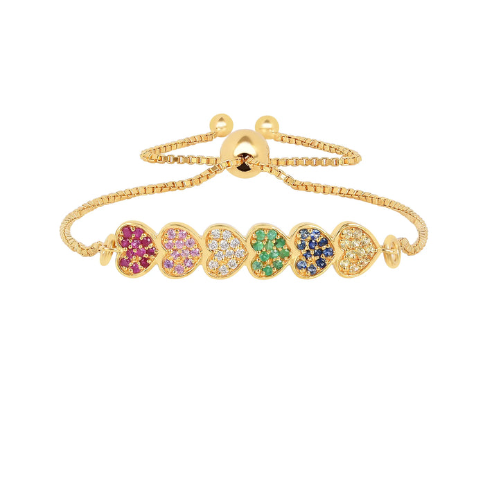 22k Gold Vermeil Diamond and Multi-Gemstone Heart Bolo Bracelet by Fine Color Jewels
