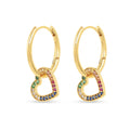 22k Gold Vermeil Diamond and Multi-Gemstone Heart Hoop Earrings by Fine Color Jewels