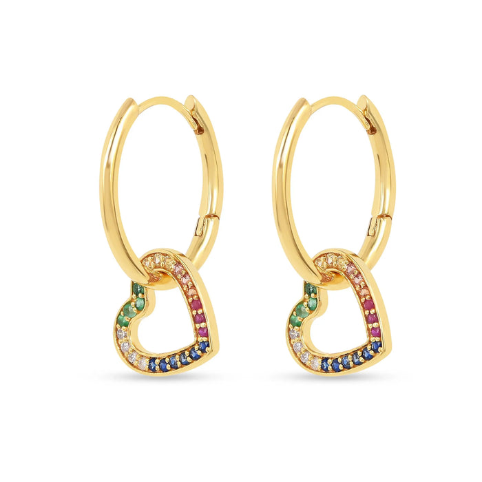 22k Gold Vermeil Diamond and Multi-Gemstone Heart Hoop Earrings by Fine Color Jewels