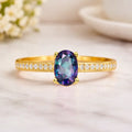 22k Yellow Gold Vermeil Gold Oval Alexandrite Pave Solitaire Ring by Fine Color Jewels