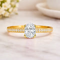 22k Yellow Gold Vermeil Oval Moissanite Pave Solitaire Ring by Fine Color Jewels