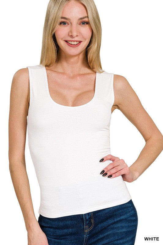 Double Layered Tank Top - White by Boutique 23