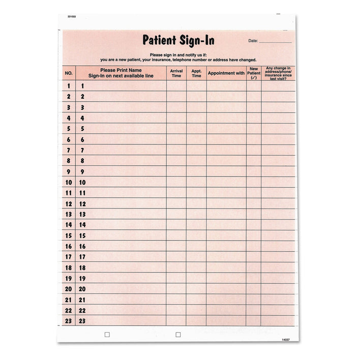 Tabbies Patient Sign-In Label Forms, Two-Part Carbon, 8.5 x 11.63, Salmon, 1/Page, 125 Forms