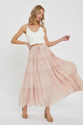 Casual Pull On Elastic Waist Tiered Maxi Skirt by Boutique 23