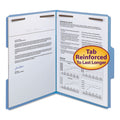 Smead WaterShed CutLess Reinforced Top Tab Fastener Folders, 2 Fasteners, Letter Size, Blue Exterior, 50/Box