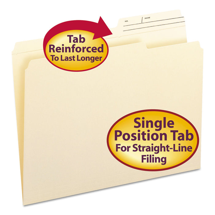 Smead Reinforced Guide Height File Folders, 2/5-Cut Printed Tabs: Right Position, Letter Size, 0.75" Expansion, Manila, 100/Box