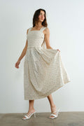 Margot Retro Bow Tie Back Smocked Midi Dress by Boutique 23