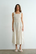 Margot Retro Bow Tie Back Smocked Midi Dress by Boutique 23