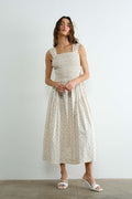 Margot Retro Bow Tie Back Smocked Midi Dress by Boutique 23