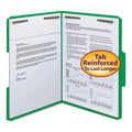 Smead WaterShed CutLess Reinforced Top Tab Fastener Folders, 2 Fasteners, Letter Size, Green Exterior, 50/Box