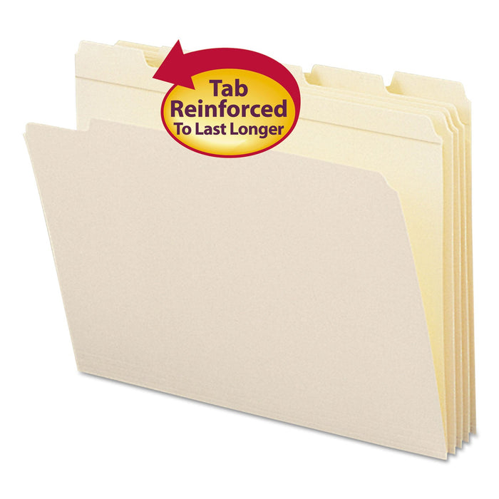 Smead Reinforced Tab Manila File Folders, 1/5-Cut Tabs: Assorted, Letter Size, 0.75" Expansion, 11-pt Manila, 100/Box