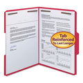 Smead WaterShed CutLess Reinforced Top Tab Fastener Folders, 2 Fasteners, Letter Size, Red Exterior, 50/Box