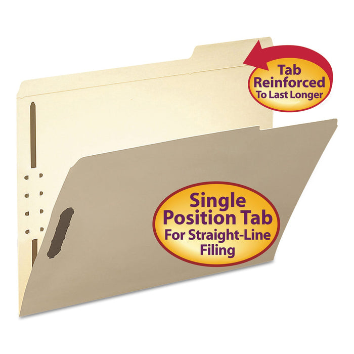 Smead Top Tab Fastener Folders, 1/3-Cut Tabs: Right, 2 Fasteners, Letter Size, 11-pt Manila Exterior, 50/Box