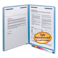 Smead WaterShed CutLess End Tab Fastener Folders, 2 Fasteners, Letter Size, Blue Exterior, 50/Box
