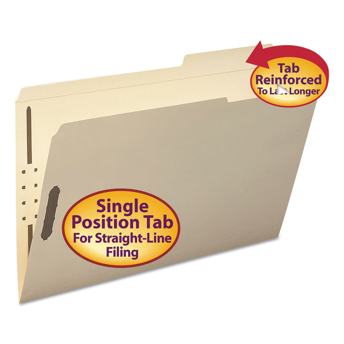Smead Top Tab Fastener Folders, Guide-Height 2/5-Cut Tabs: Right of Center, 2 Fasteners, Legal Size, 11-pt Manila Exterior, 50/Box