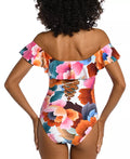 La Blanca Best Escape Off Shoulder Ruffle One Piece Swimsuit, Size 4 by Vanessa Jane