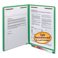 Smead WaterShed CutLess End Tab Fastener Folders, 2 Fasteners, Letter Size, Green Exterior, 50/Box