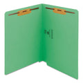 Smead WaterShed CutLess End Tab Fastener Folders, 2 Fasteners, Letter Size, Green Exterior, 50/Box